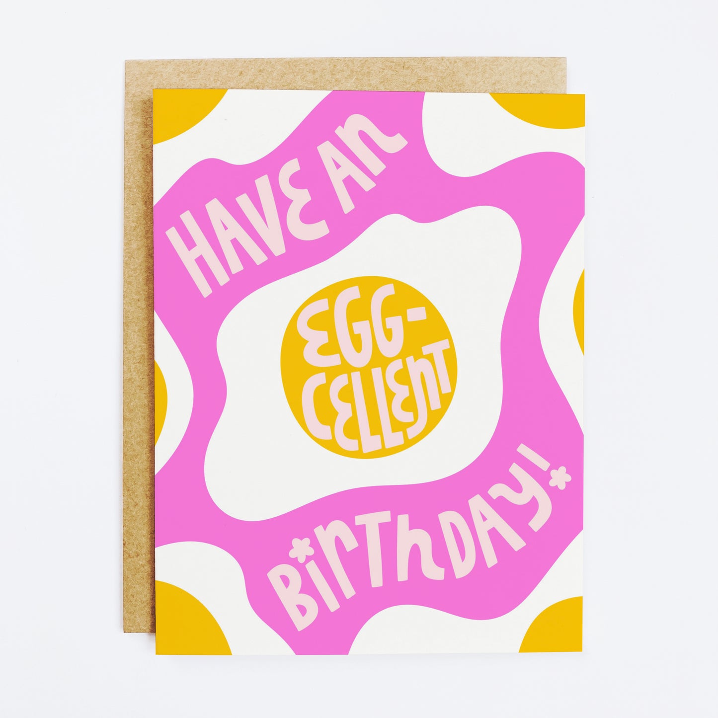 Birthday card with egg pun 'Eggcellent Birthday' and cute egg illustration