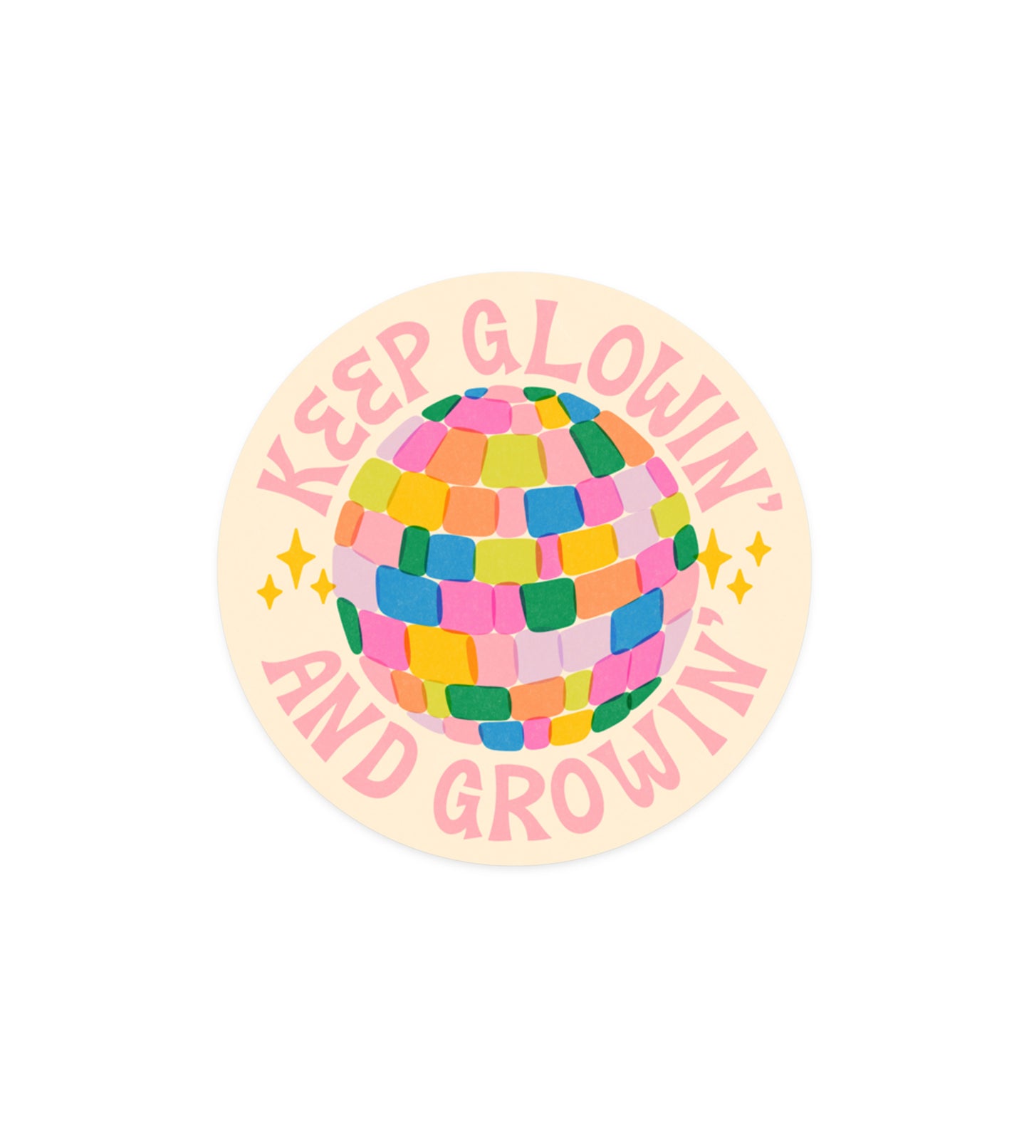 Personal growth sticker with 'Glowing and Growing' uplifting text
