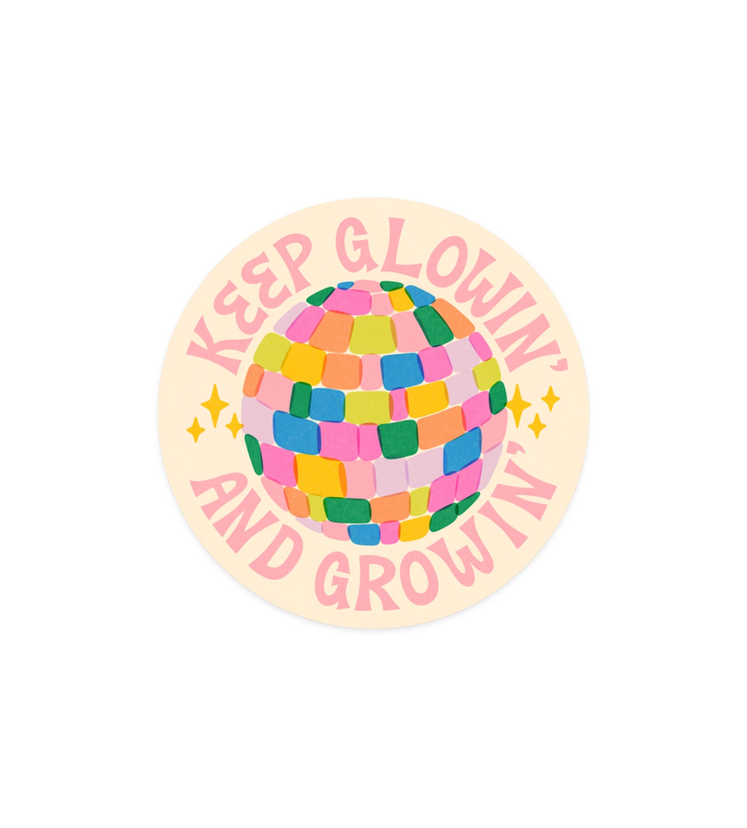 Personal growth sticker with 'Glowing and Growing' uplifting text