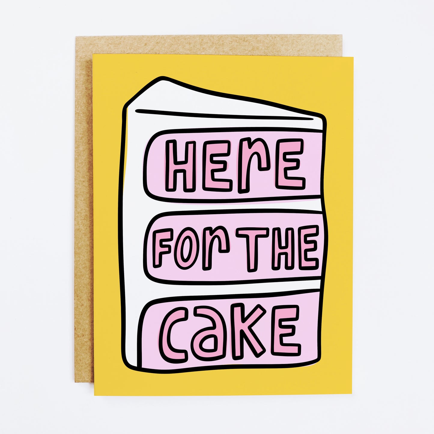 Honest birthday card with 'Here For The Cake' food-focused message
