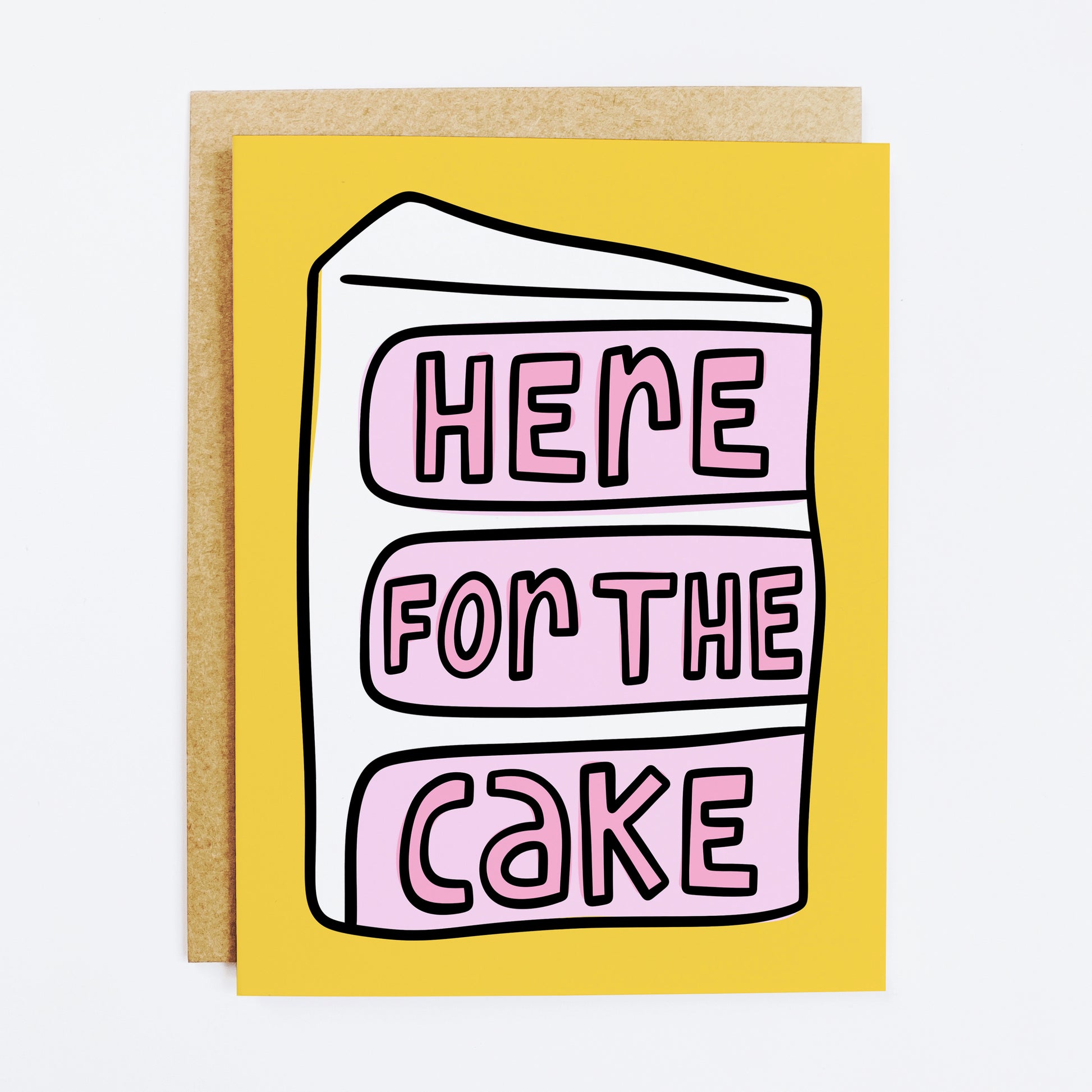 Honest birthday card with 'Here For The Cake' food-focused message