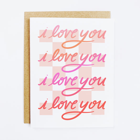 Romantic card with repeated 'I Love You I Love You' affectionate message