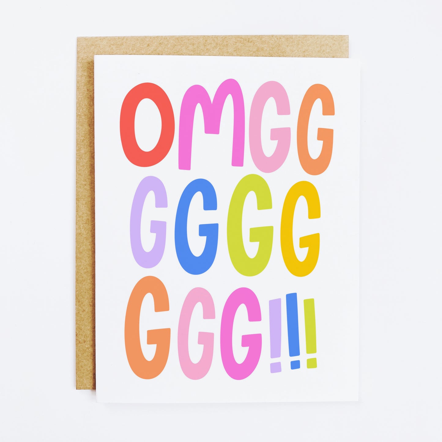 Excited reaction card with extended 'Omgggg' text in playful font