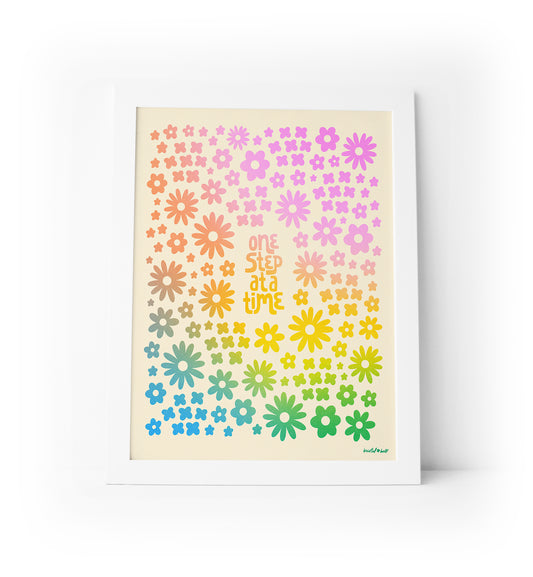 Motivational art print with 'One Step At A Time' inspirational message