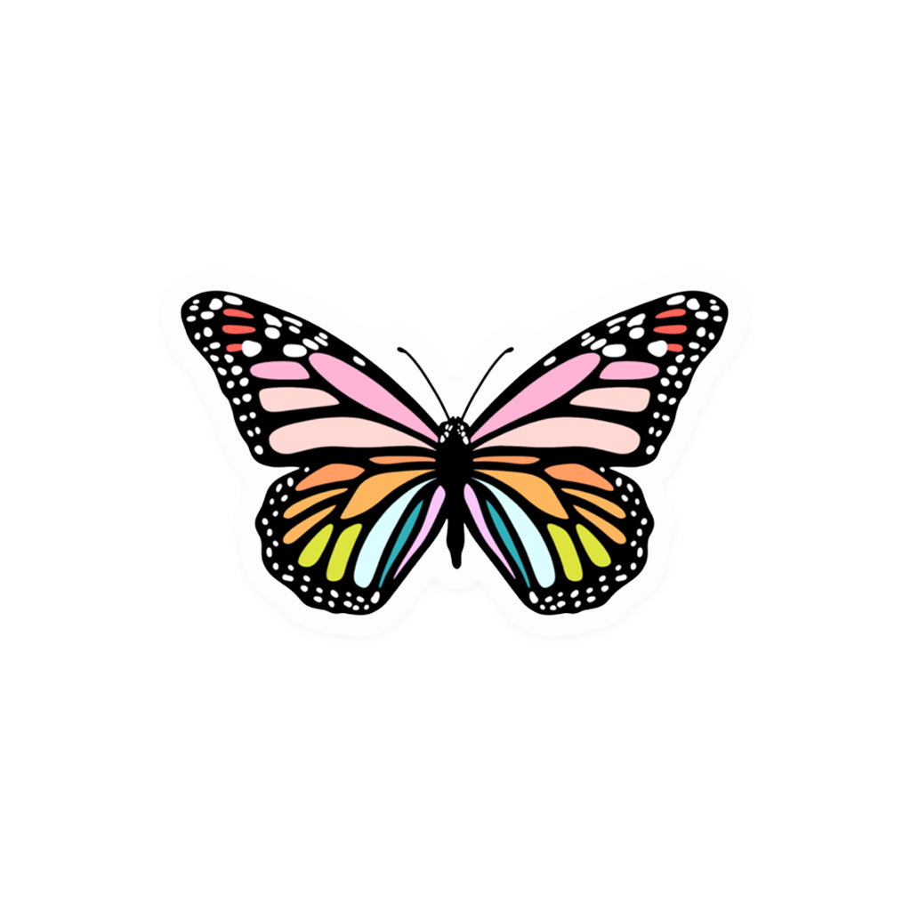 Colorful rainbow butterfly sticker with vibrant wing design