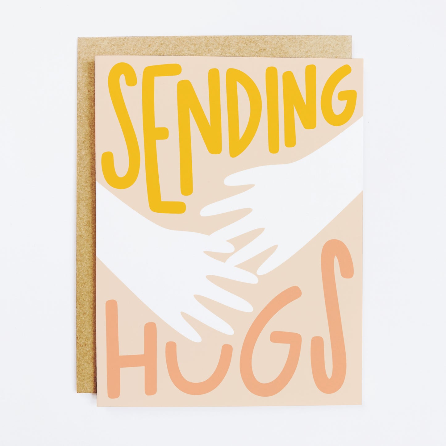 Comforting greeting card with 'Sending Hugs' text and warm illustration