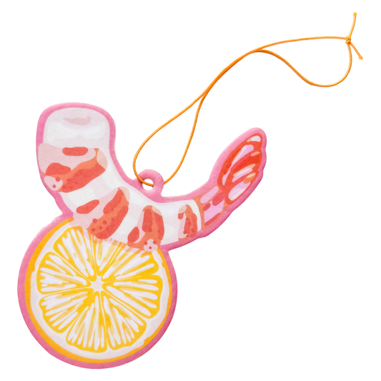 Seafood-themed air freshener with shrimp cocktail appetizer design