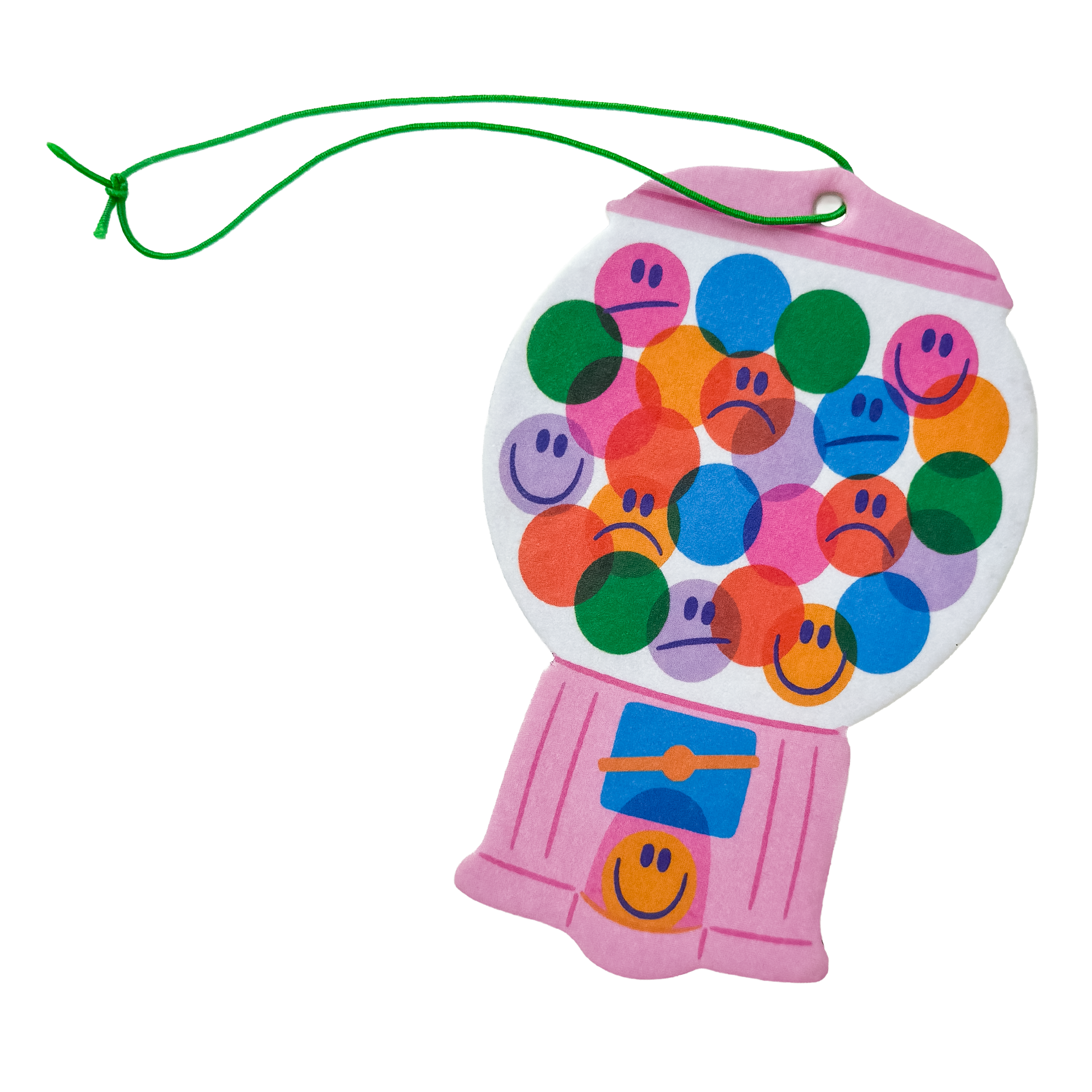 Gumball machine shaped air freshener with colorful emotional faces design