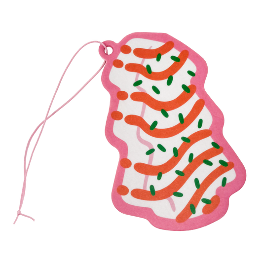 Christmas tree cake shaped air freshener with festive green and white design