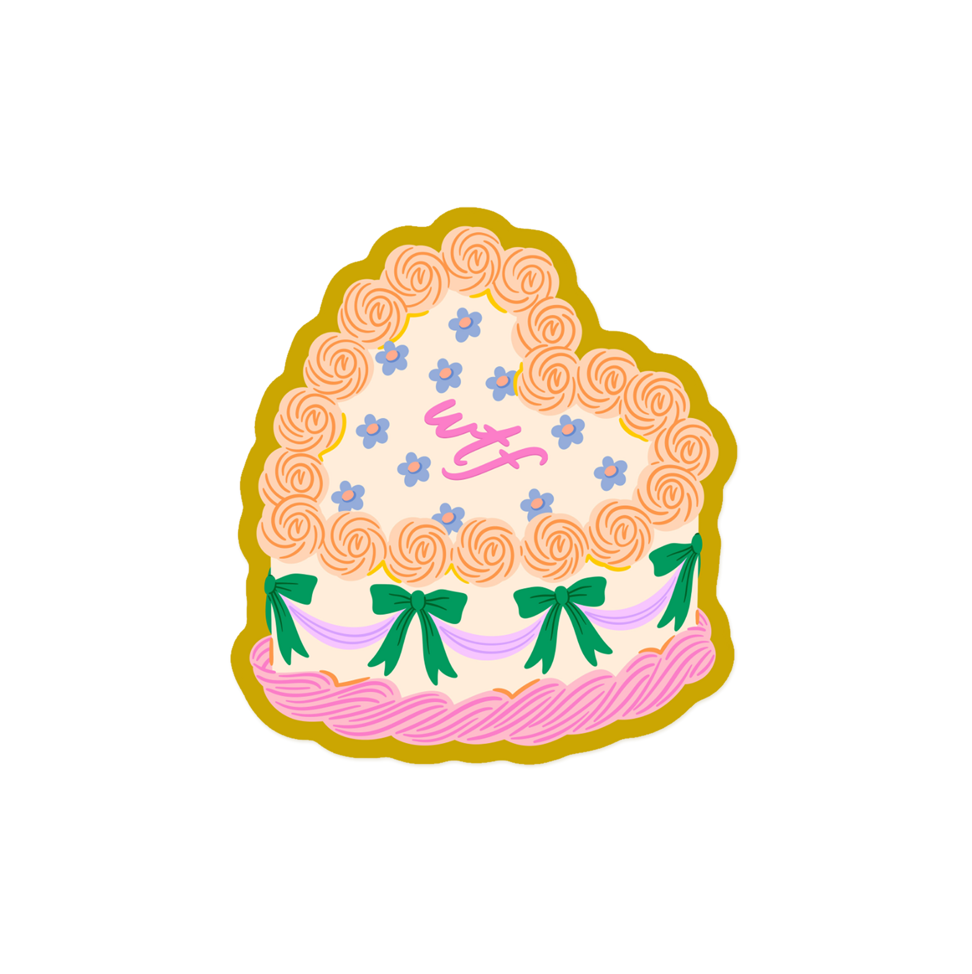 Expressive vintage cake sticker with 'WTF' abbreviation text