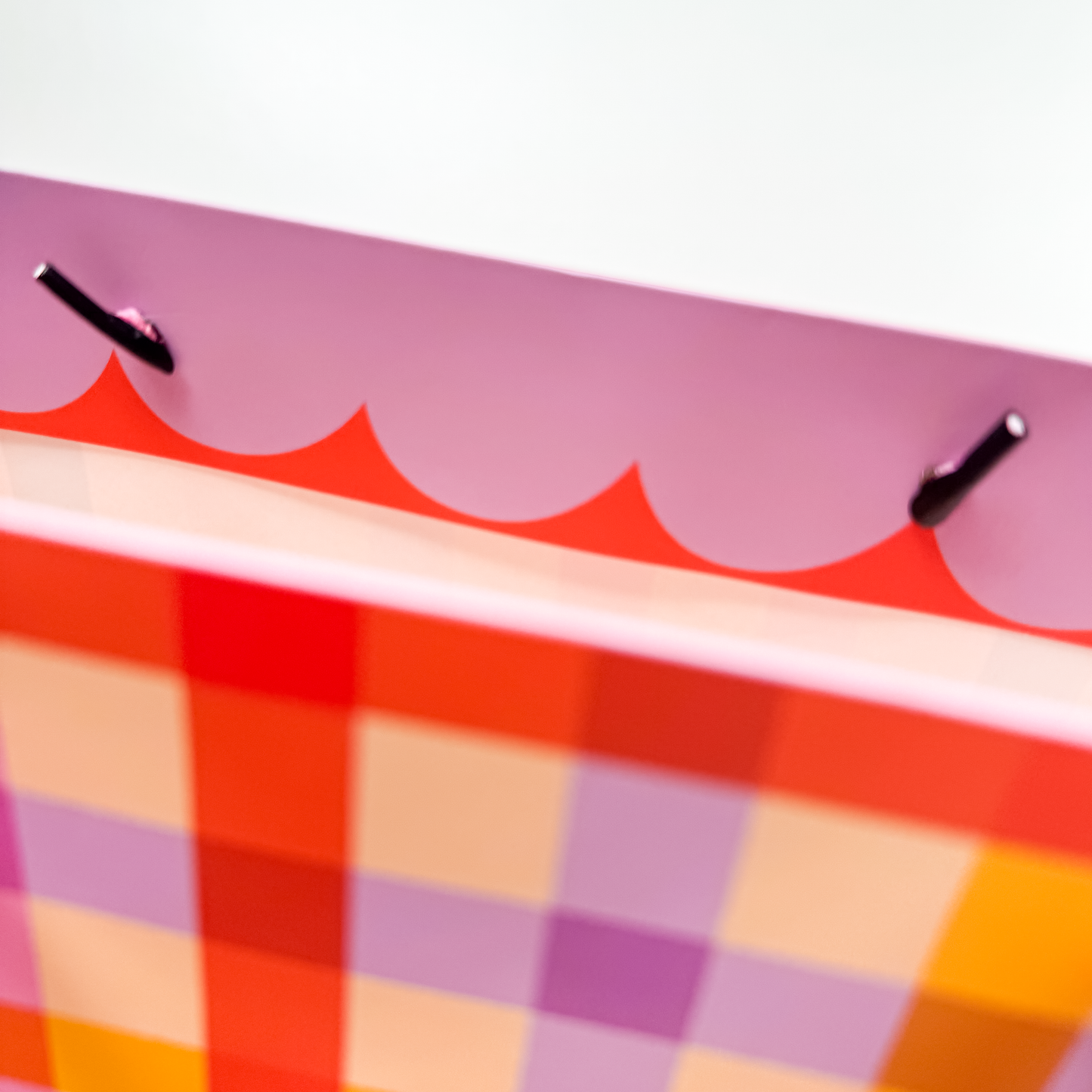 Side detail of gift bag showing whimsical pasta noodle artwork and typography