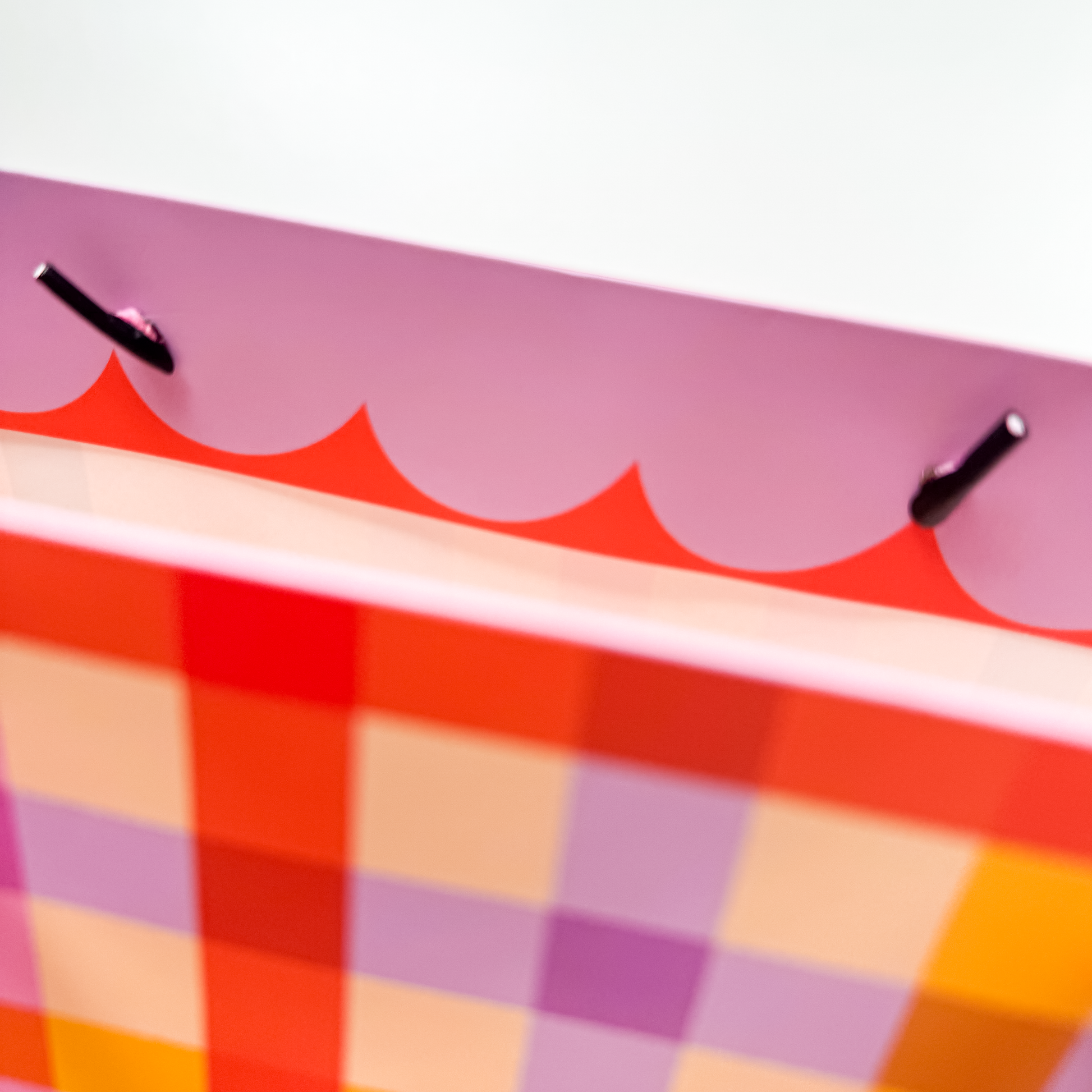 Side detail of gift bag showing whimsical pasta noodle artwork and typography