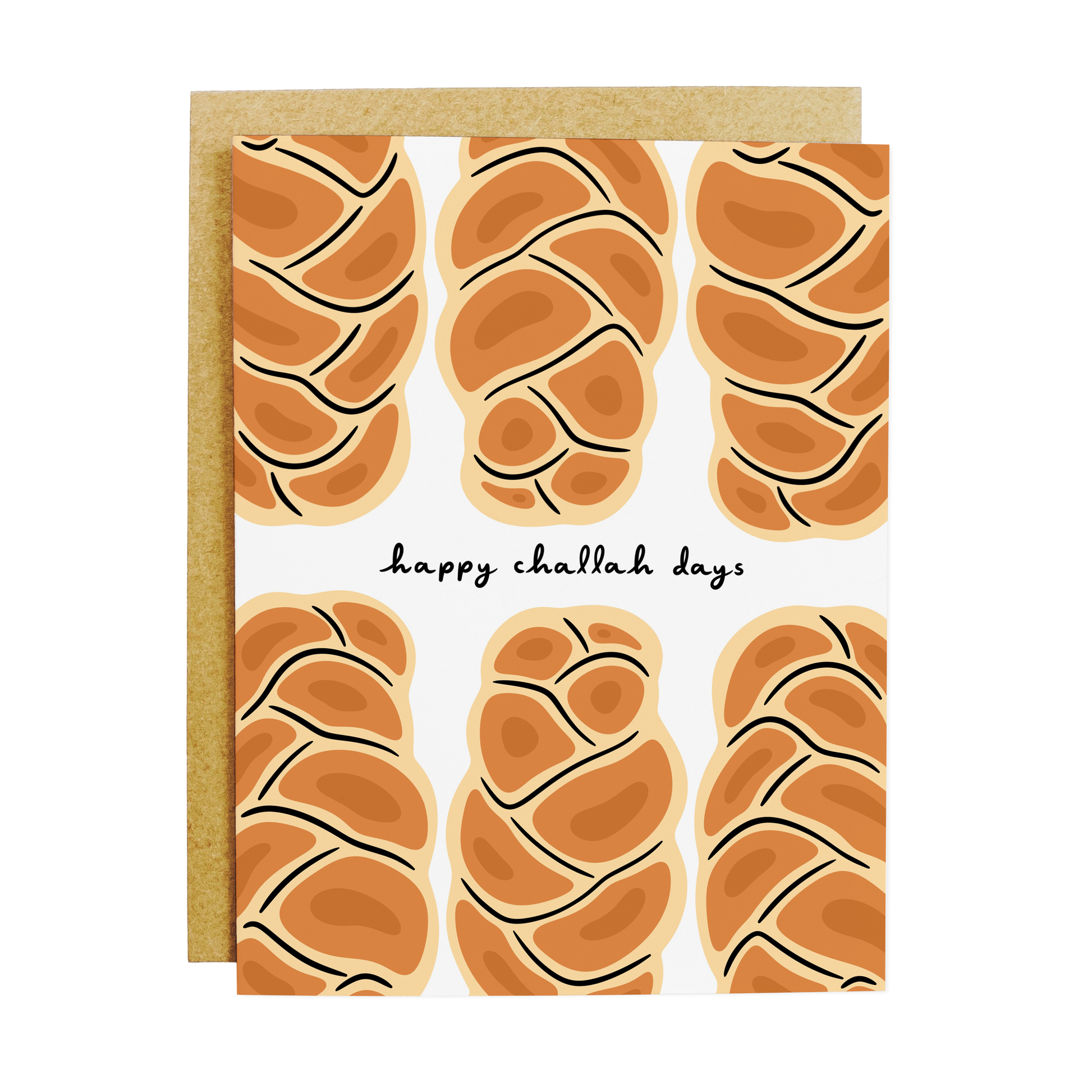 Jewish holiday greeting card with challah bread illustration and 'Happy Challah Days' pun