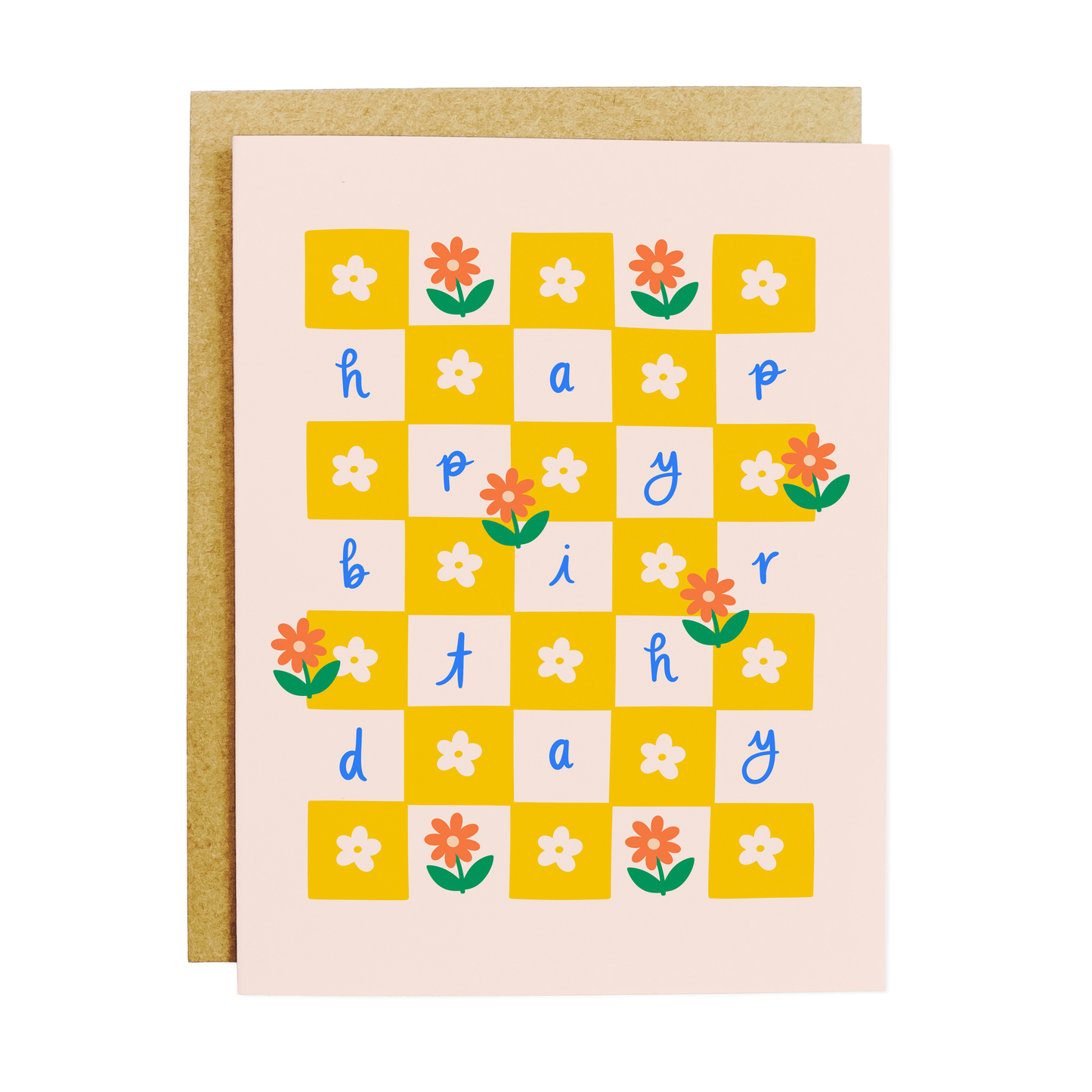 Birthday card with daisy checkered pattern and cheerful design