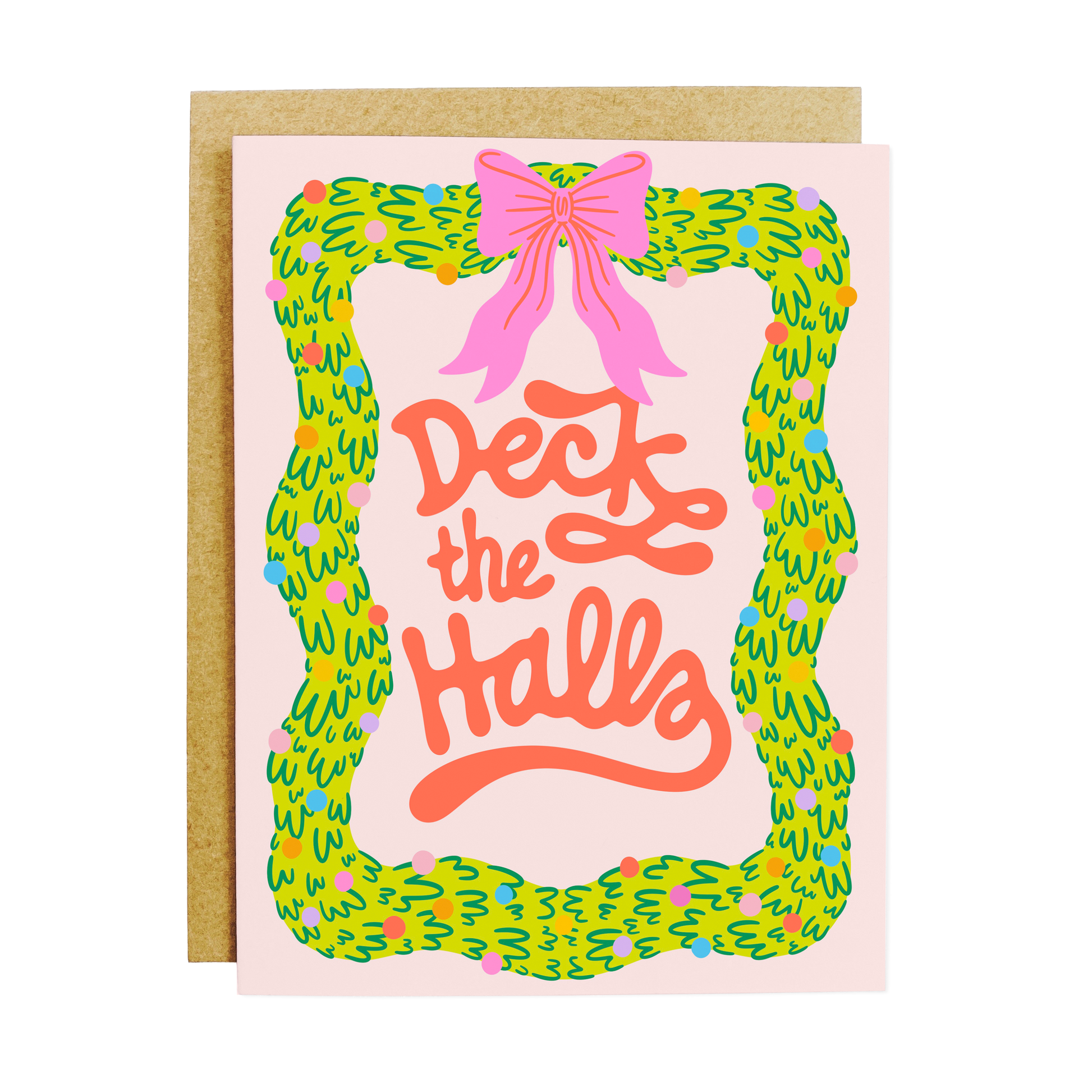 Holiday card with 'Deck the Halls' festive decoration theme