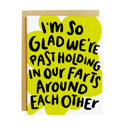 Humorous card with 'Glad For Farts' bathroom humor and gas joke