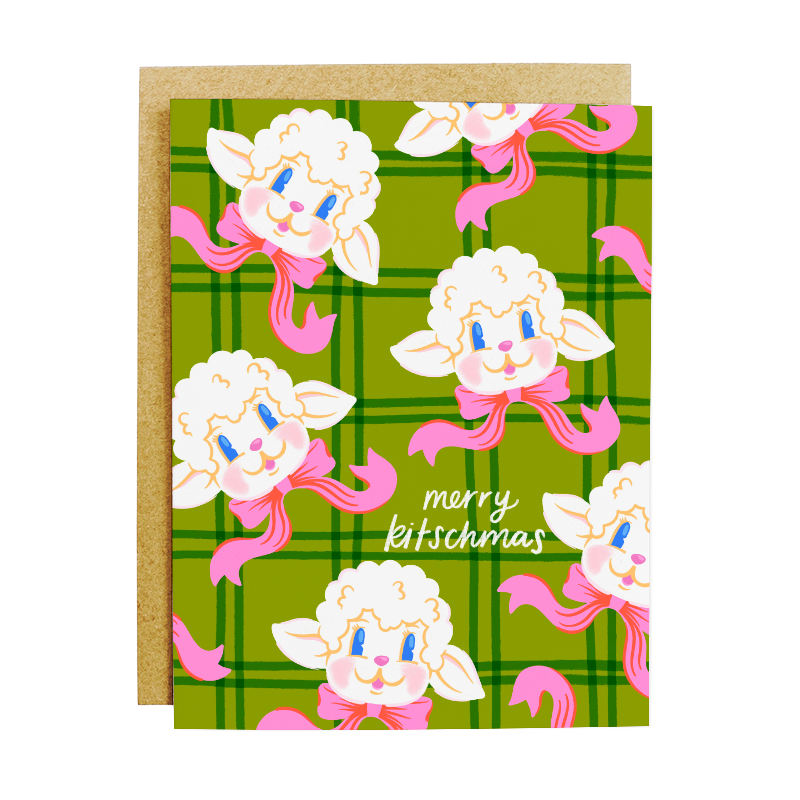 Kitsch Lamb Christmas Card - Merry Kitschmas Holiday Greeting Card A2