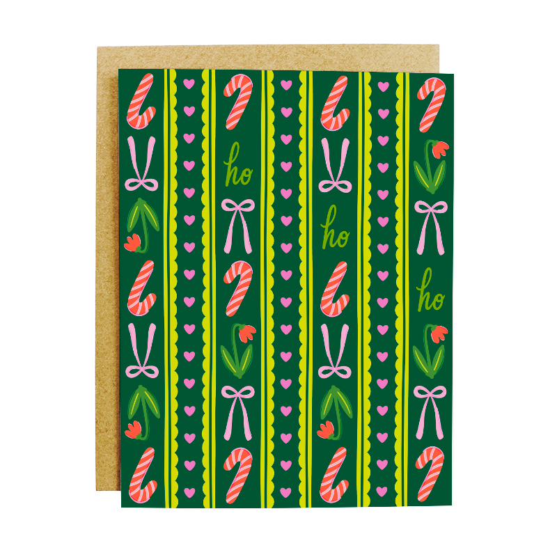 Candy Cane Ribbon Holiday Card - Festive Christmas Greeting Card