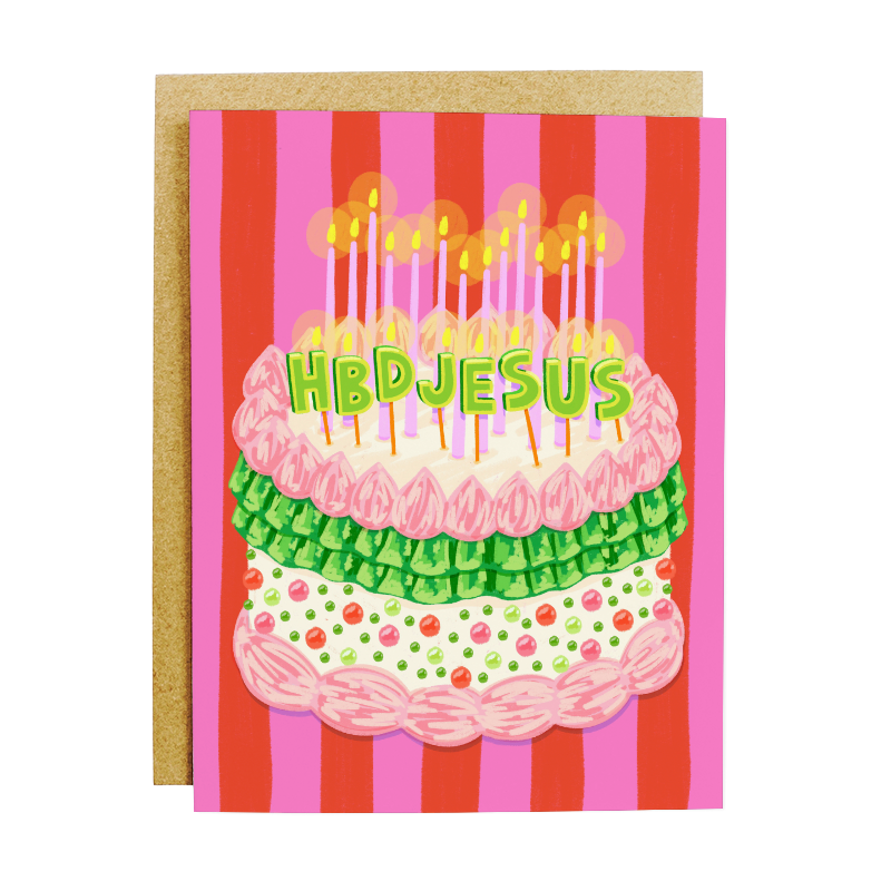 HBD Jesus Cake Christmas Card - Funny Holiday Greeting Card