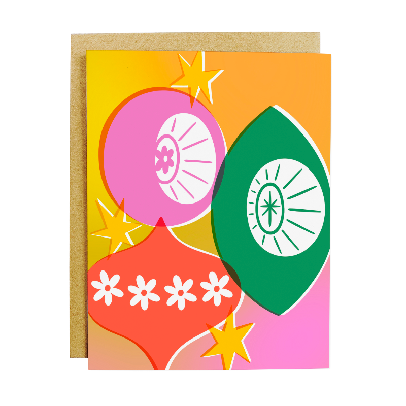 Vintage Ornaments Christmas Card - Retro Holiday Greeting Card