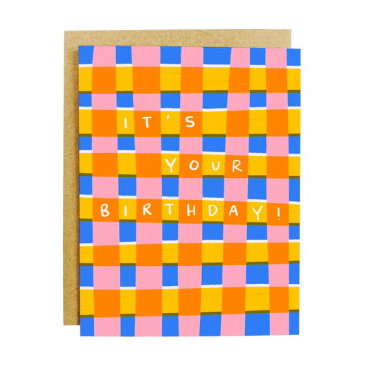 It's Your Birthday Bright Plaid Greeting Card