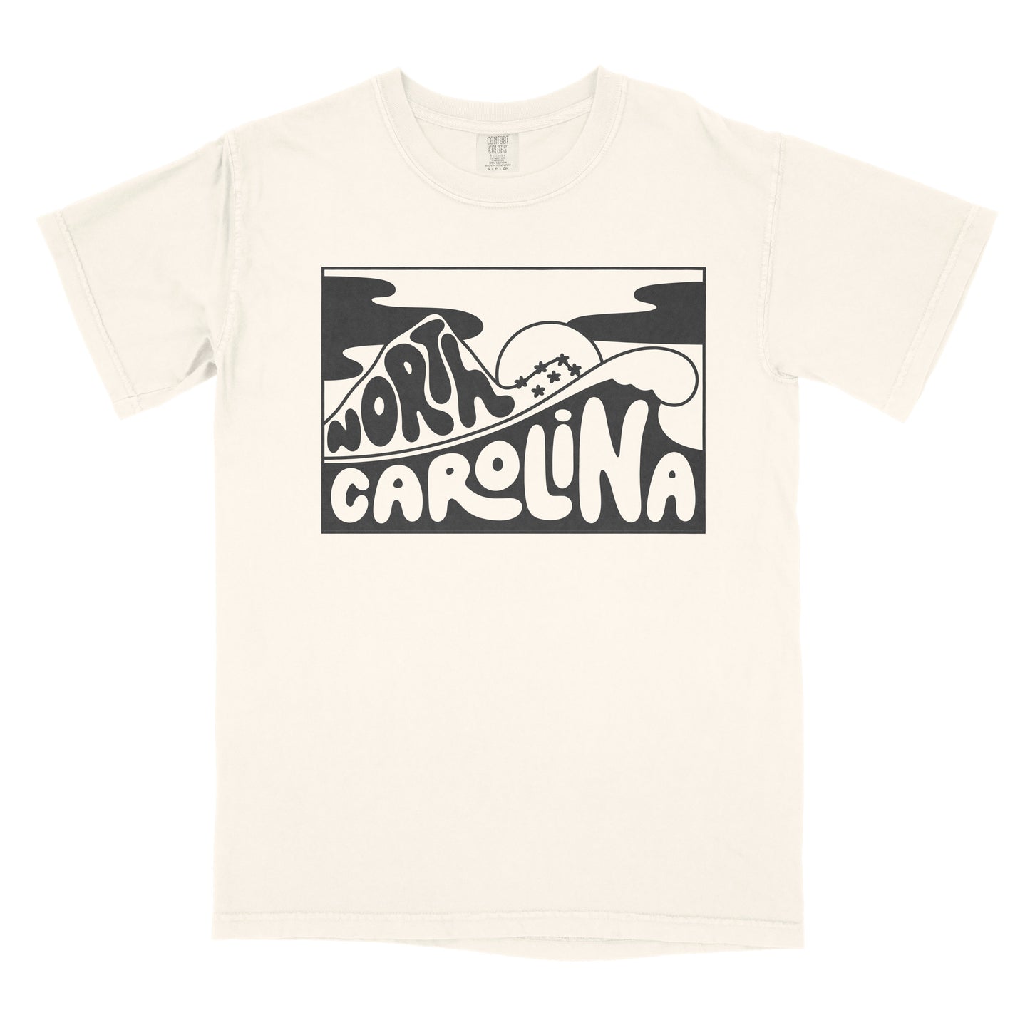 North Carolina themed t-shirt in ivory with mountains to sea graphic