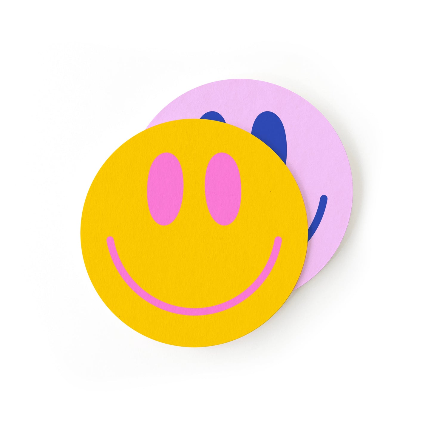 Set of cheerful smile face coasters with bright color design