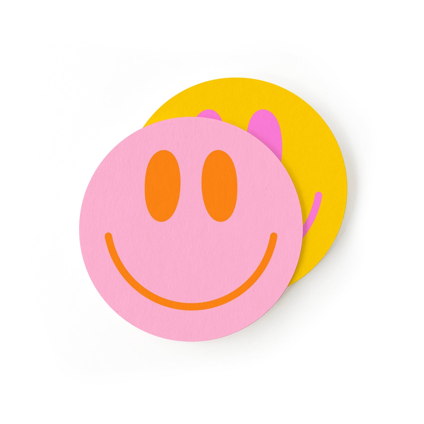 Smile face coasters in use showing functional home decor