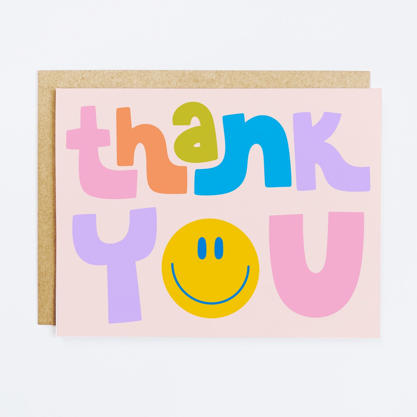 Cheerful thank you card with smiley face design and grateful message