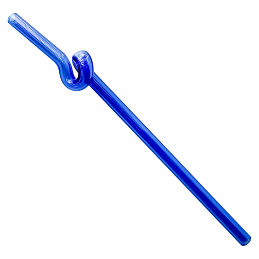 Fun blue glass silly straw with curved loops for drinks